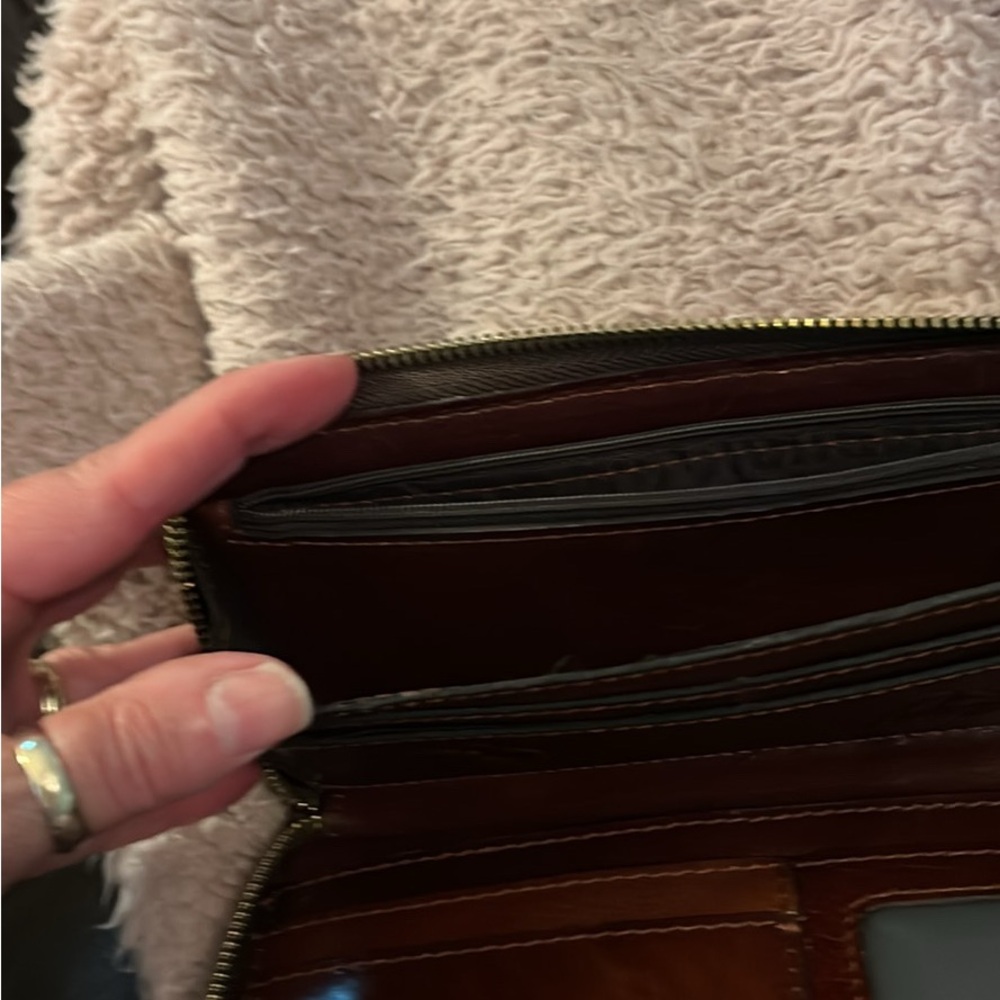 Patricia Nash Embossed Floral Leather Zip Wallet in Dark Brown - Picture 3 of 4